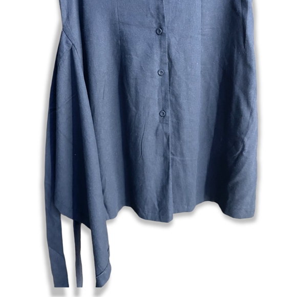 Cotton Linen Blend Shirt Dress, Blue - Picture 5 of 5